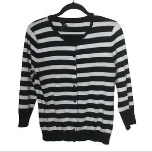 Gnw Black White Striped Cropped Sleeve Cardigan